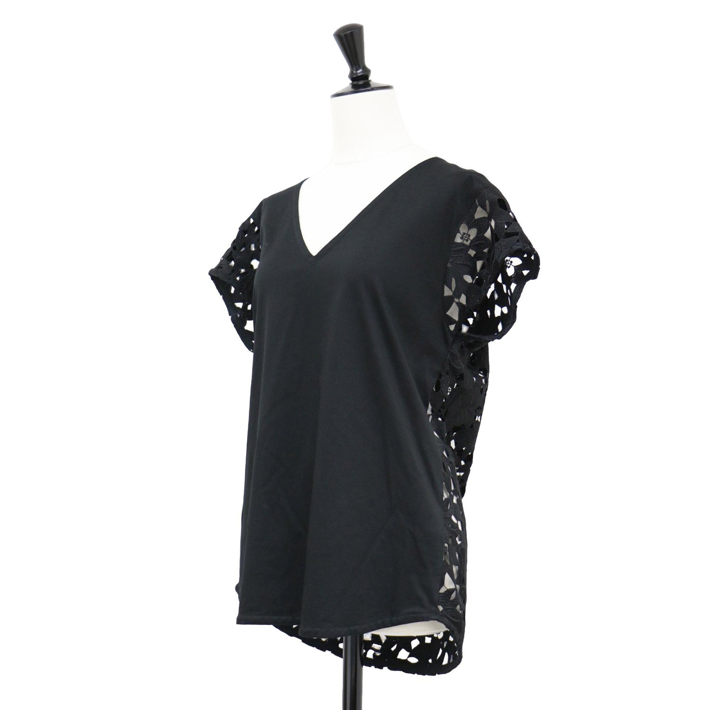 レース コンビ Vネック カットソー / EMBROIDERED TEE ORWYN.E プルオーバー フレンチスリーブ コットン