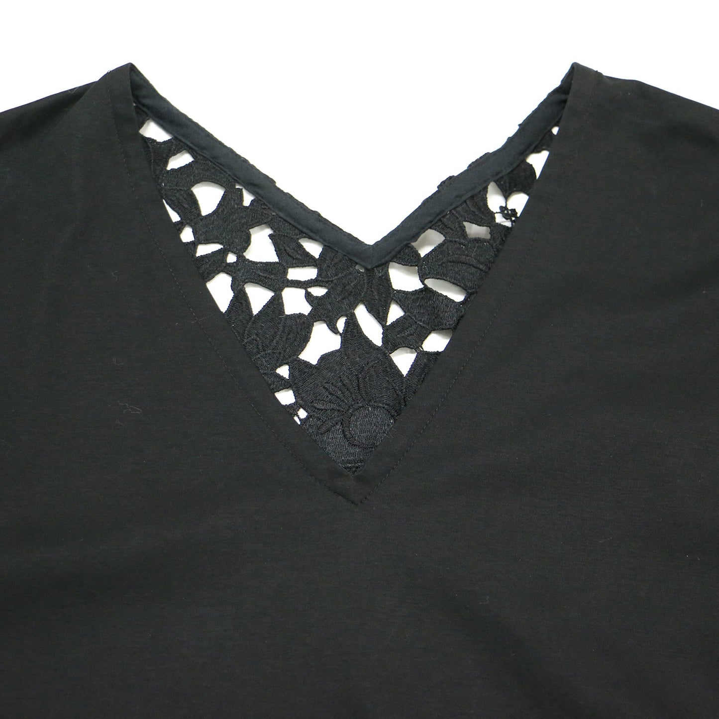 レース コンビ Vネック カットソー / EMBROIDERED TEE ORWYN.E プルオーバー フレンチスリーブ コットン