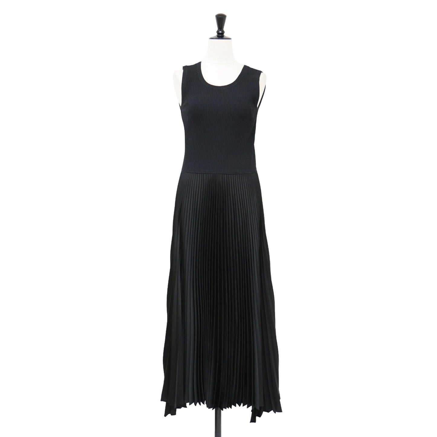 プリーツ ノースリーブ ワンピース / BELSAY.RIB VINESSI ロング丈 コンビ 切替 リブ