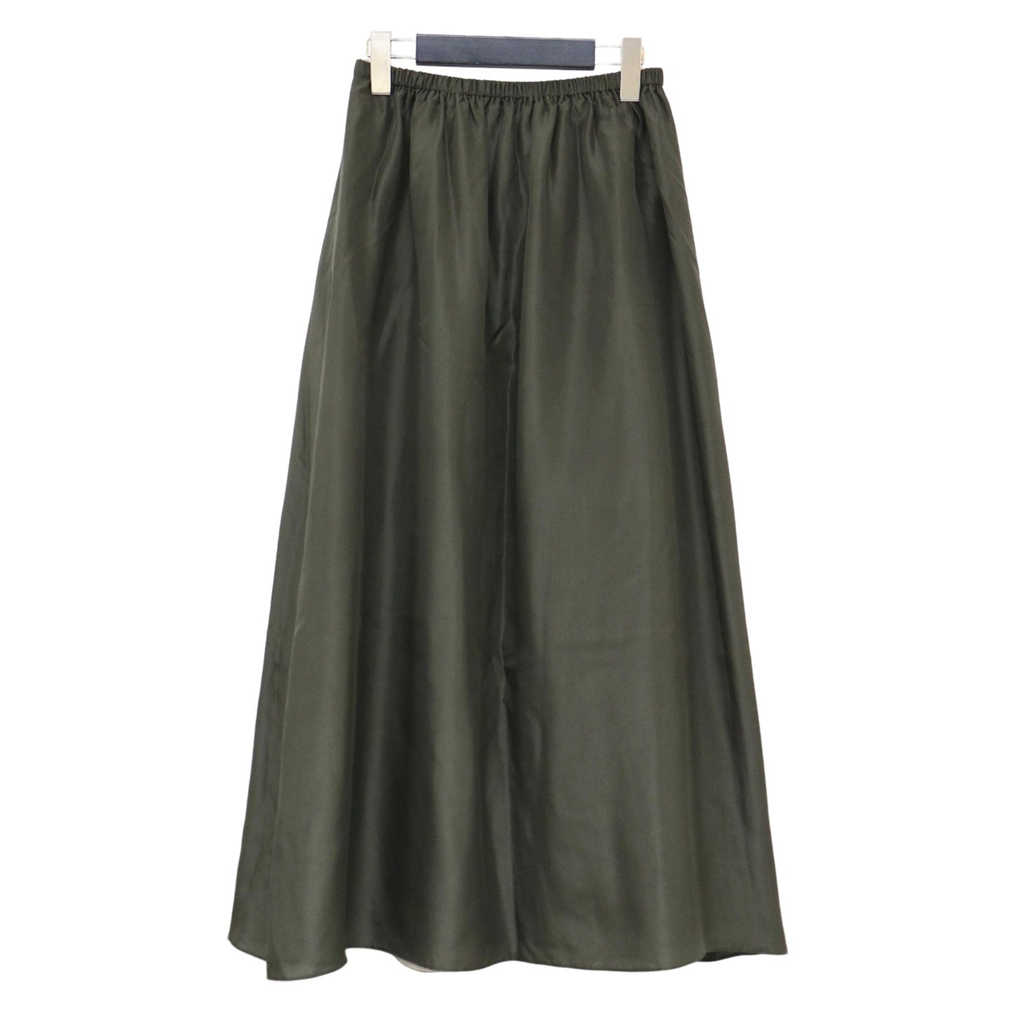 ミモレ サテン フレア スカート / CHARMEUSE SUB PULL ON FL SK ウエストゴム ギャザー シルク