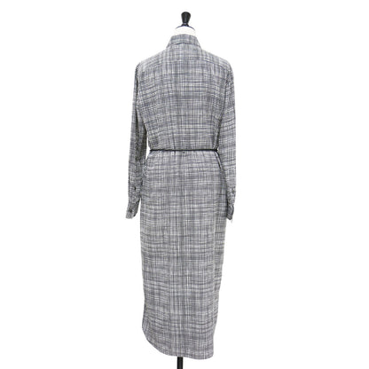 ジオメトリック柄 シャツ ワンピース / GEOMETRIC PRINT BELTED SHIRT DRESS ロング丈 長袖 ロープベルト スリット