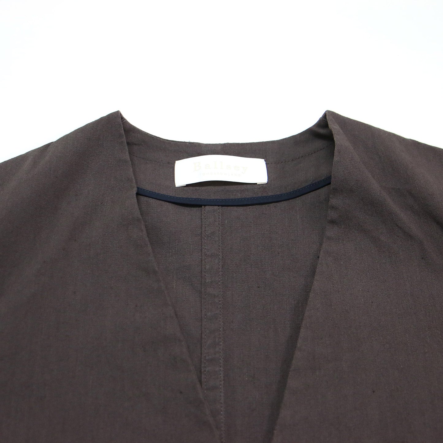 20春夏 ハイブリッド ストレッチ ベルテッド ノーカラー ジャケット / 長袖 ドルマンスリーブ Vネック リネン