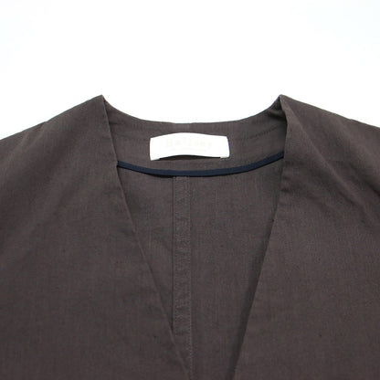 20春夏 ハイブリッド ストレッチ ベルテッド ノーカラー ジャケット / 長袖 ドルマンスリーブ Vネック リネン