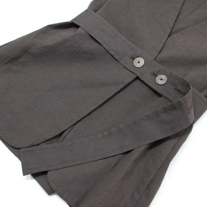 20春夏 ハイブリッド ストレッチ ベルテッド ノーカラー ジャケット / 長袖 ドルマンスリーブ Vネック リネン