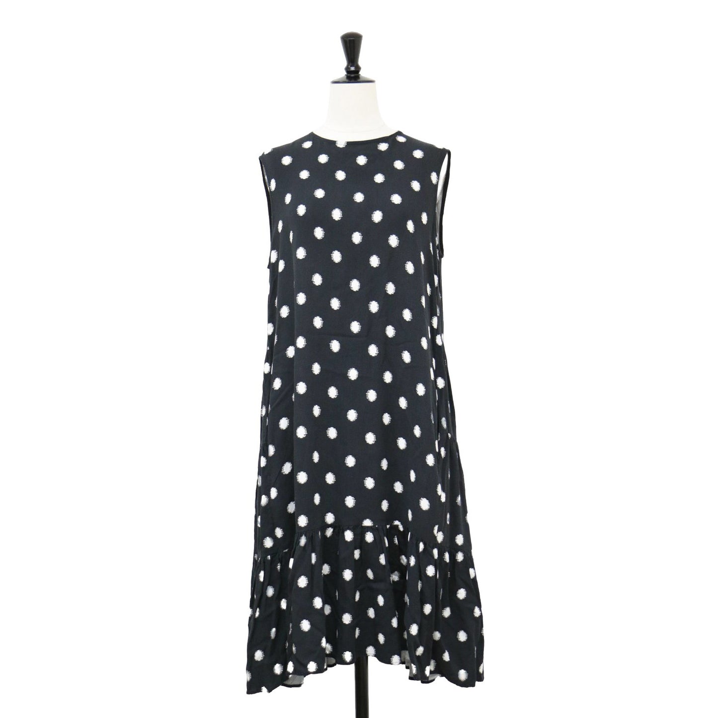 ドット ノースリーブ ワンピース / フレア ギャザー ティアード レーヨン