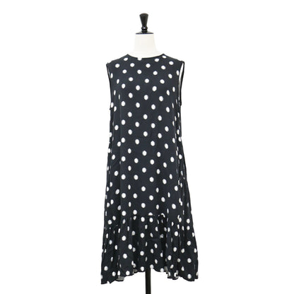 ドット ノースリーブ ワンピース / フレア ギャザー ティアード レーヨン