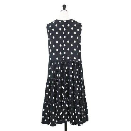 ドット ノースリーブ ワンピース / フレア ギャザー ティアード レーヨン