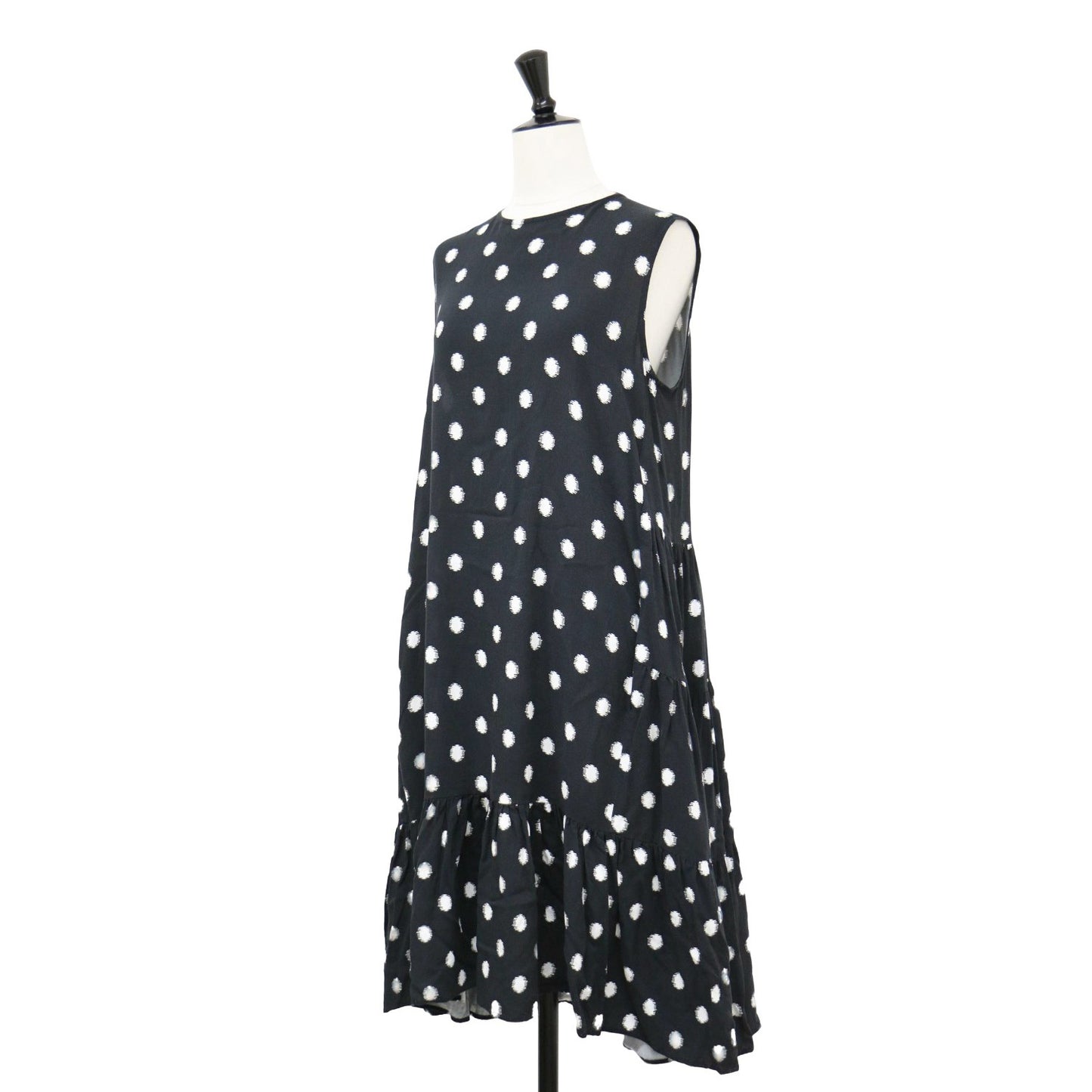 ドット ノースリーブ ワンピース / フレア ギャザー ティアード レーヨン
