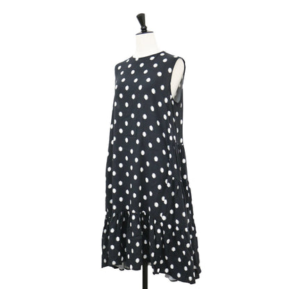 ドット ノースリーブ ワンピース / フレア ギャザー ティアード レーヨン