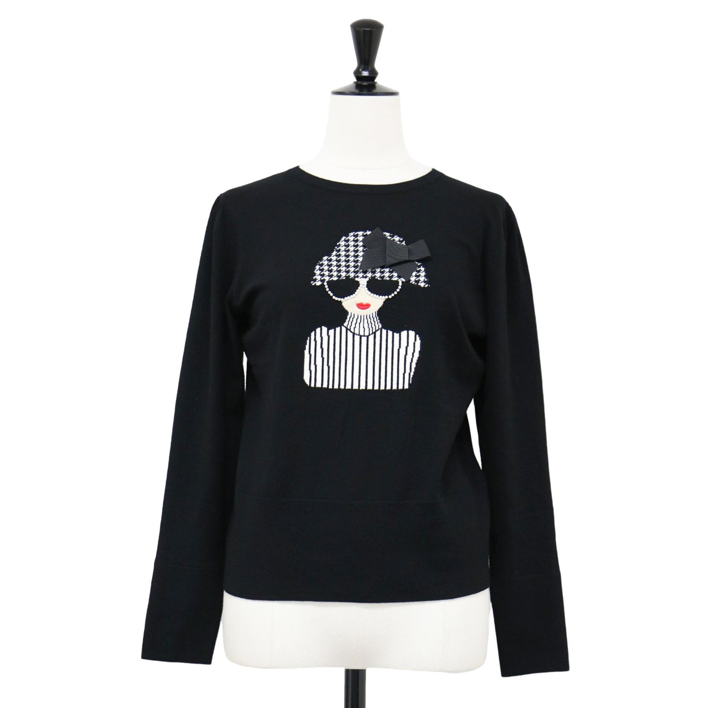 24秋冬 女の子モチーフ ニット / クルーネック 長袖 ギャザースリーブ ストレッチ