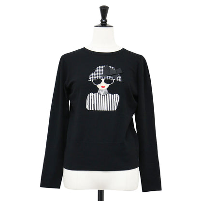 24秋冬 女の子モチーフ ニット / クルーネック 長袖 ギャザースリーブ ストレッチ