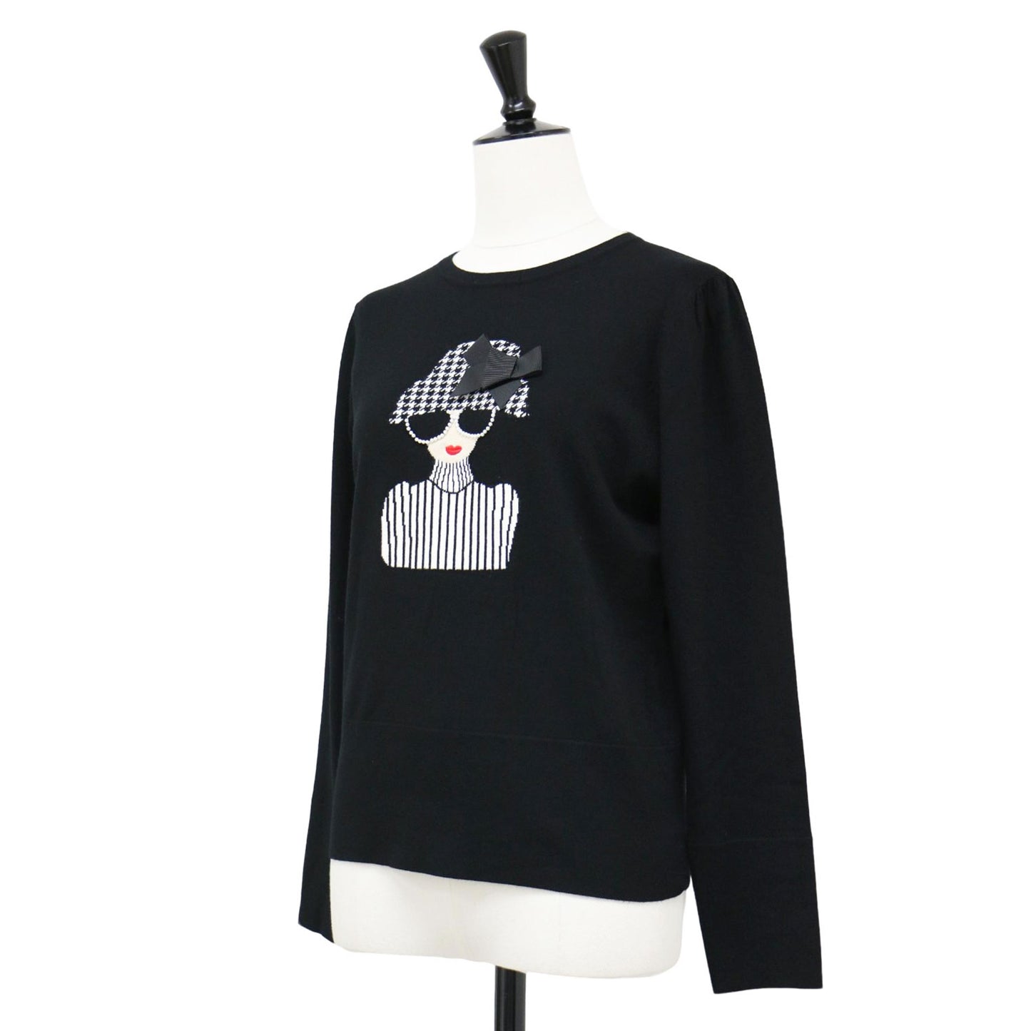 24秋冬 女の子モチーフ ニット / クルーネック 長袖 ギャザースリーブ ストレッチ