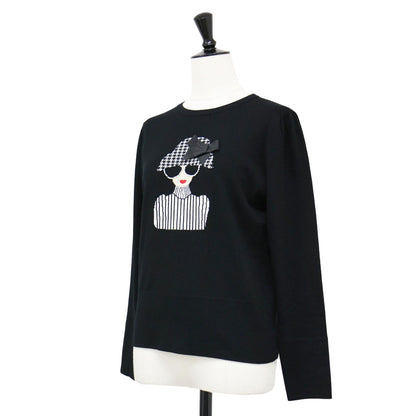 24秋冬 女の子モチーフ ニット / クルーネック 長袖 ギャザースリーブ ストレッチ