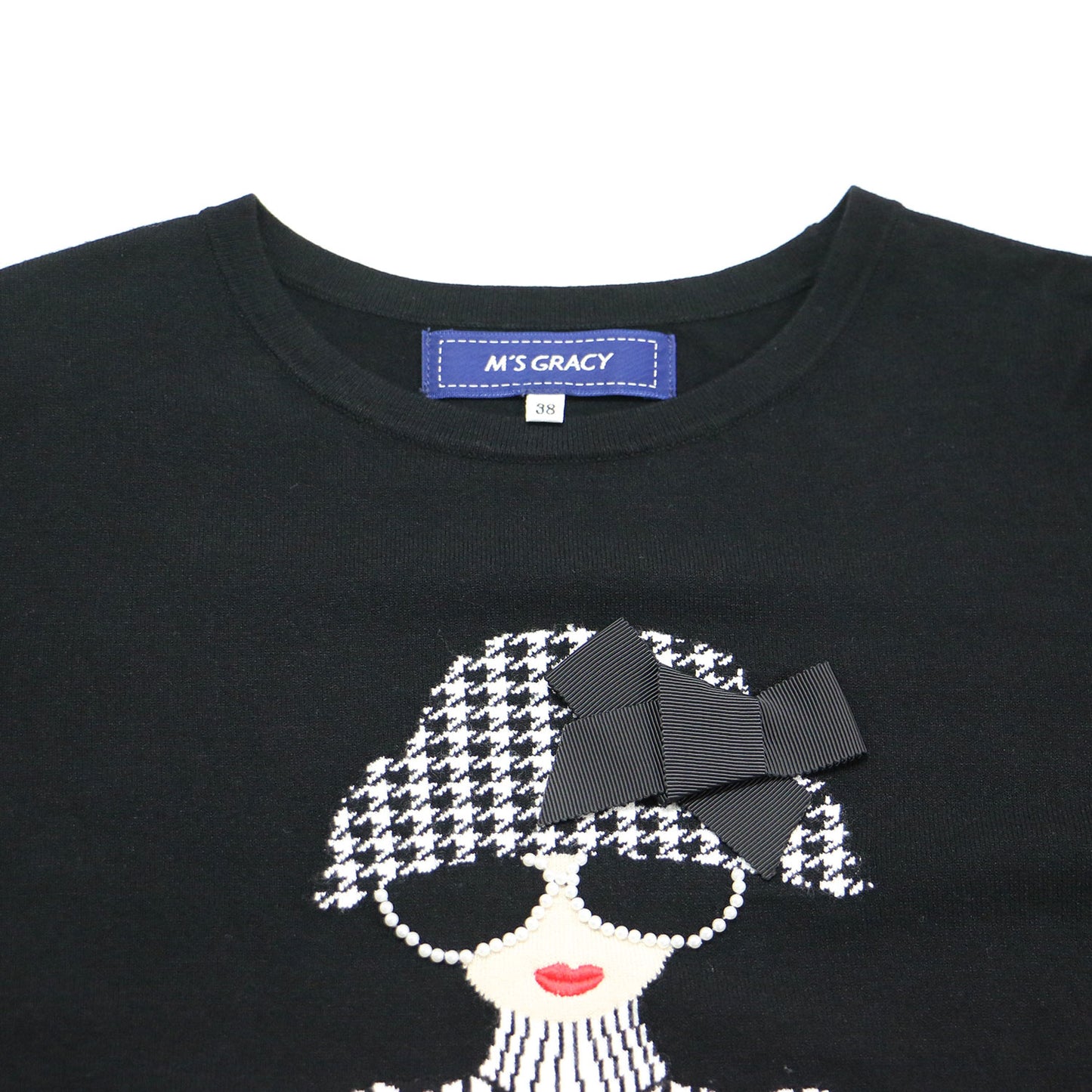 24秋冬 女の子モチーフ ニット / クルーネック 長袖 ギャザースリーブ ストレッチ