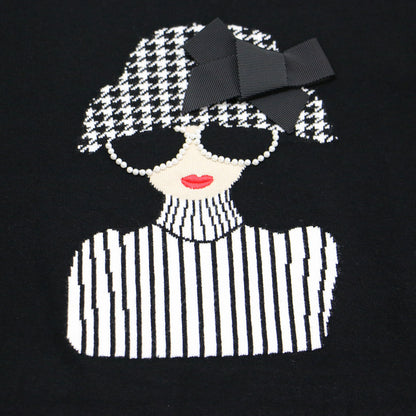 24秋冬 女の子モチーフ ニット / クルーネック 長袖 ギャザースリーブ ストレッチ