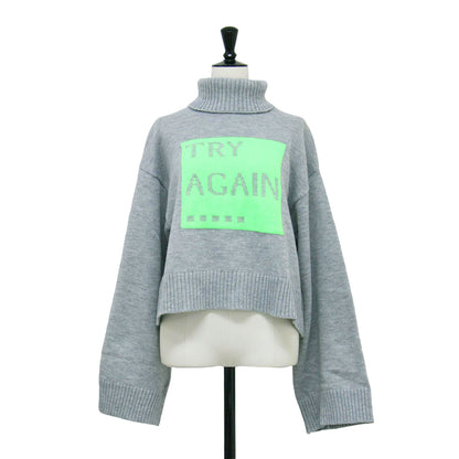24秋冬 ネオンカラー ワイドスリーブ ニット / TRYAGAIN プルオーバー 長袖 タートルネック クロップド丈