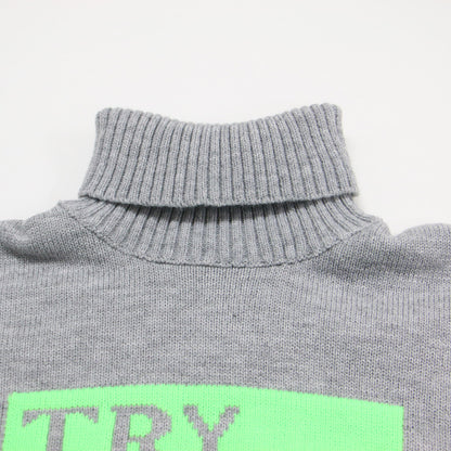 24秋冬 ネオンカラー ワイドスリーブ ニット / TRYAGAIN プルオーバー 長袖 タートルネック クロップド丈