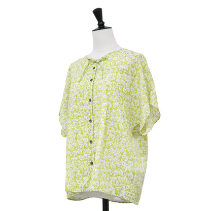 フラワープリント ブラウス / Vネック 半袖 総柄 花柄 リボン タック ボックスシルエット