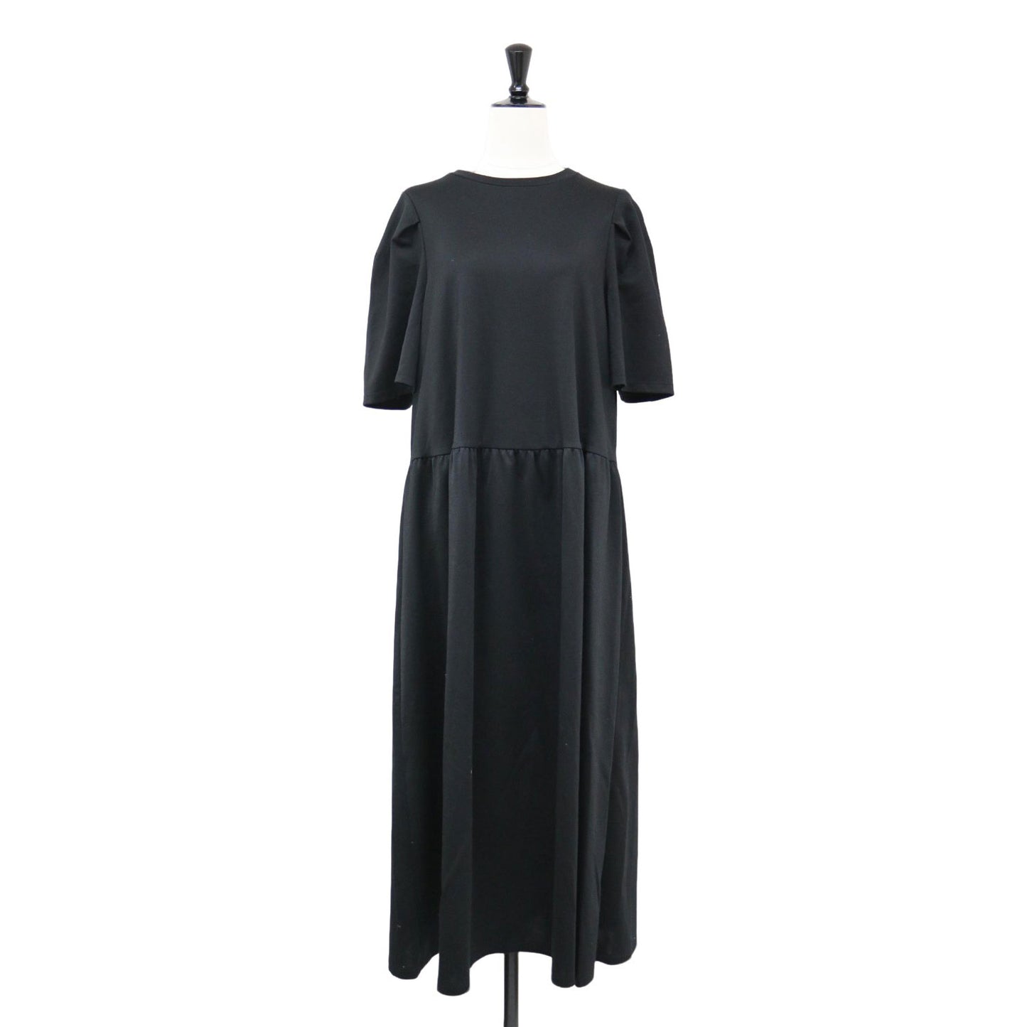 24秋冬 ショートスリーブ ジャージ ドレス / ROMA LIZZY ワンピース ロング丈 半袖 フレア ストレッチ コットン
