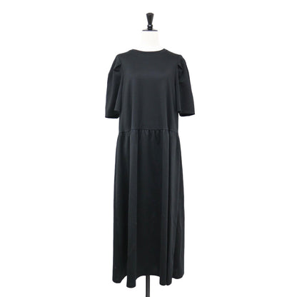 24秋冬 ショートスリーブ ジャージ ドレス / ROMA LIZZY ワンピース ロング丈 半袖 フレア ストレッチ コットン