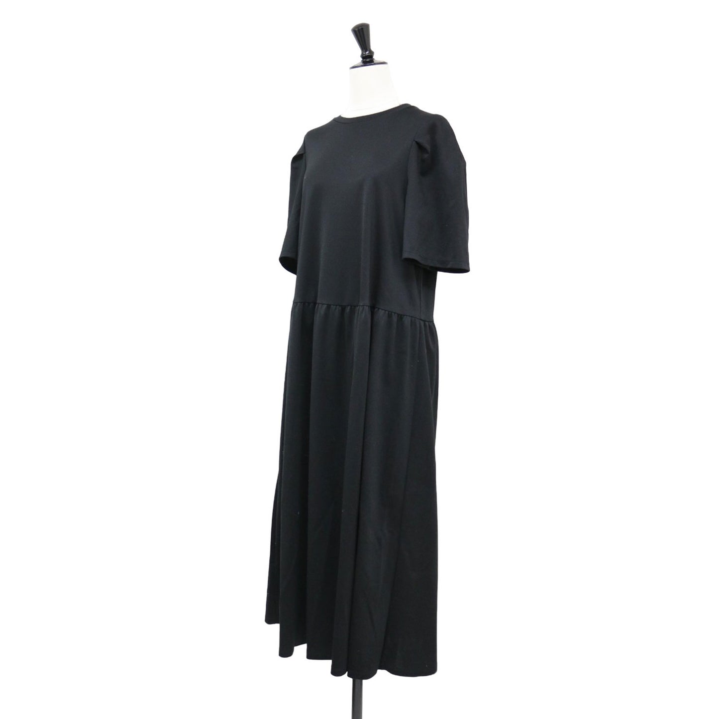 24秋冬 ショートスリーブ ジャージ ドレス / ROMA LIZZY ワンピース ロング丈 半袖 フレア ストレッチ コットン