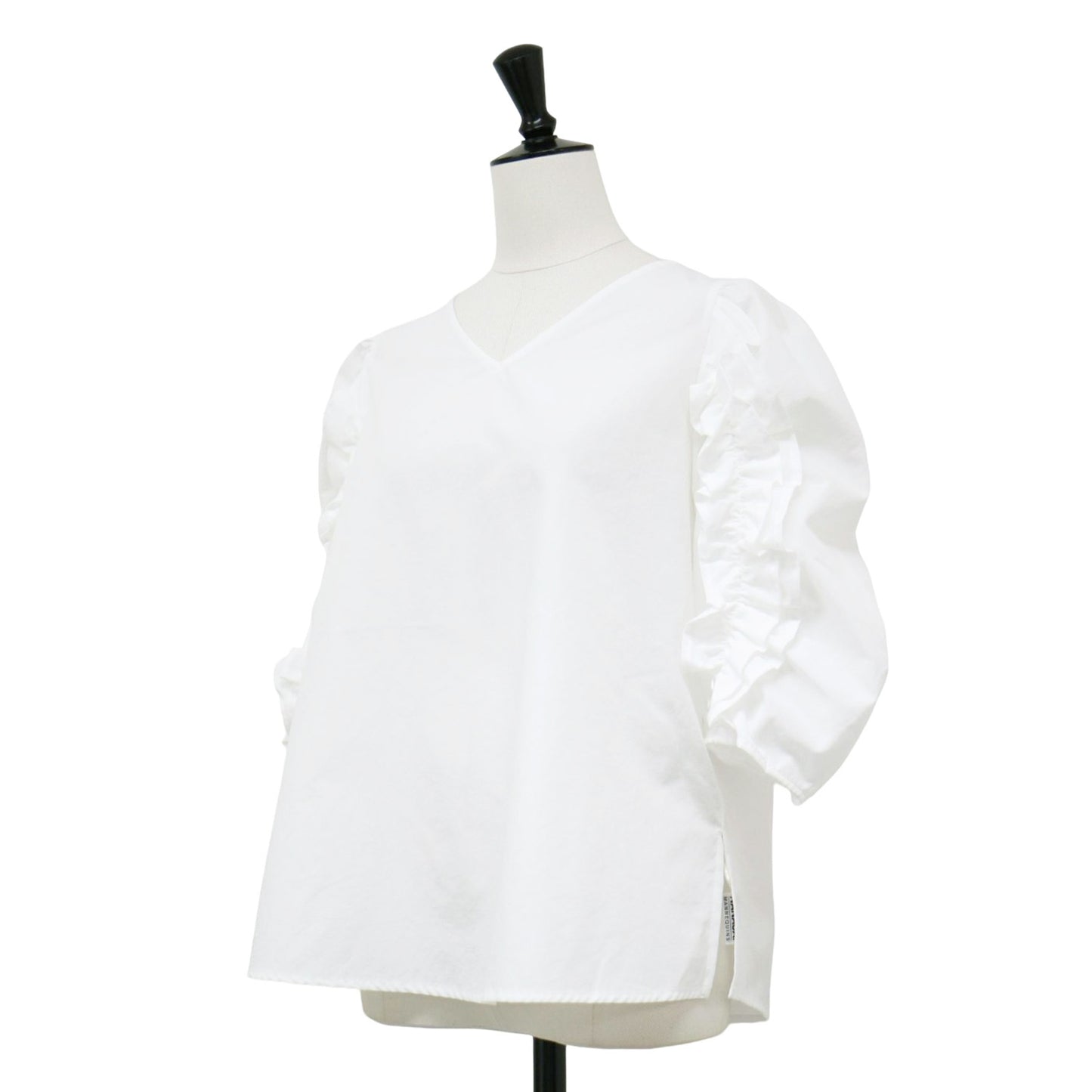 24春夏 ボリュームスリーブ ブラウス / Vネック 長袖 7分袖 ギャザー フリル ティアード コットン