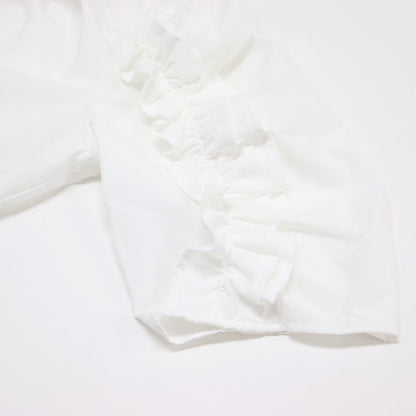 24春夏 ボリュームスリーブ ブラウス / Vネック 長袖 7分袖 ギャザー フリル ティアード コットン