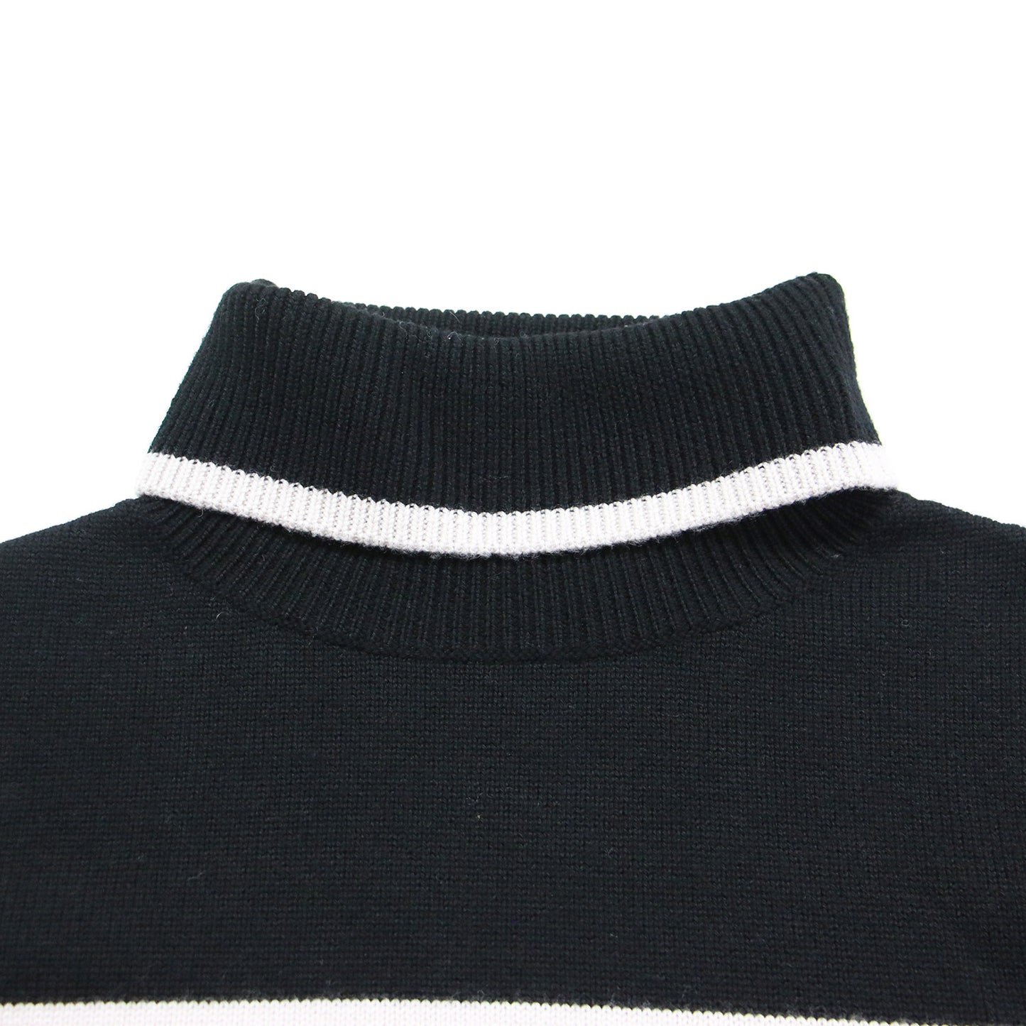 23秋冬 ウールミドルゲージ ボーダー ニット / プルオーバー 長袖 オフタートル ショート丈 リブ ウール ウォッシャブル