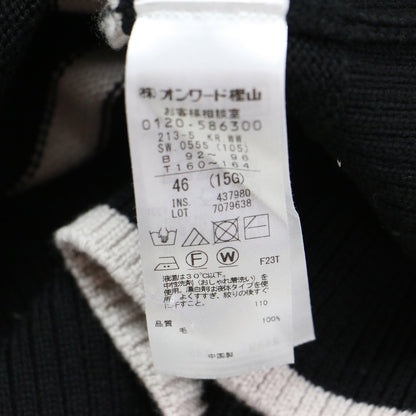 23秋冬 ウールミドルゲージ ボーダー ニット / プルオーバー 長袖 オフタートル ショート丈 リブ ウール ウォッシャブル