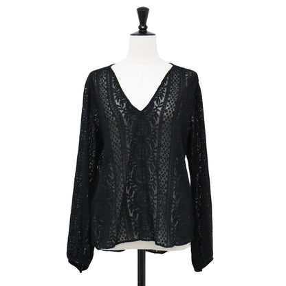 レース Vネック ブラウス / Colemore Lace Bernetta B 長袖 幾何学模様 刺繍 シルク