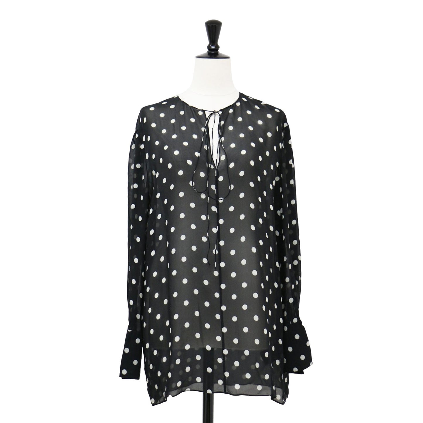 ポルカドット シルク チュニック ブラウス / POLKA DOT SILK FLUID TUNIC キーネック リボン シフォン