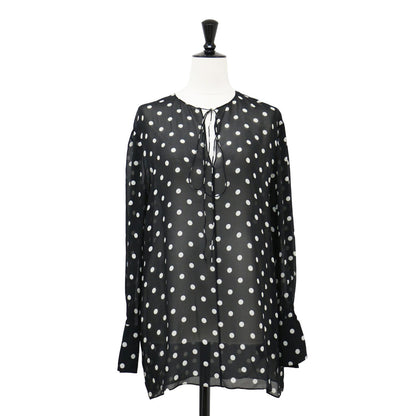 ポルカドット シルク チュニック ブラウス / POLKA DOT SILK FLUID TUNIC キーネック リボン シフォン