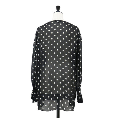 ポルカドット シルク チュニック ブラウス / POLKA DOT SILK FLUID TUNIC キーネック リボン シフォン