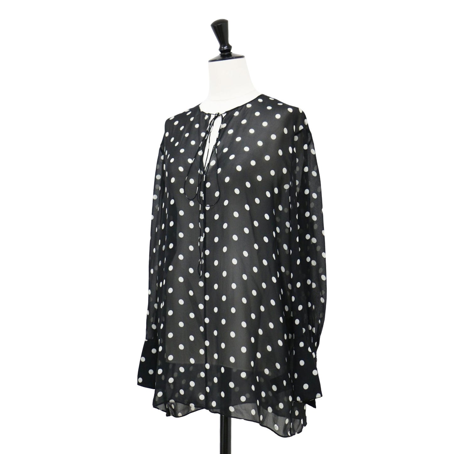 ポルカドット シルク チュニック ブラウス / POLKA DOT SILK FLUID TUNIC キーネック リボン シフォン