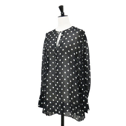 ポルカドット シルク チュニック ブラウス / POLKA DOT SILK FLUID TUNIC キーネック リボン シフォン