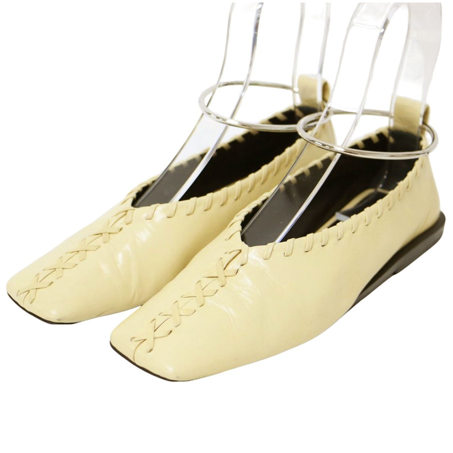 メタルアンクレット バレエシューズ / BALLERINA パンプス スクエアトゥ レースアップ やぎ革 レザー