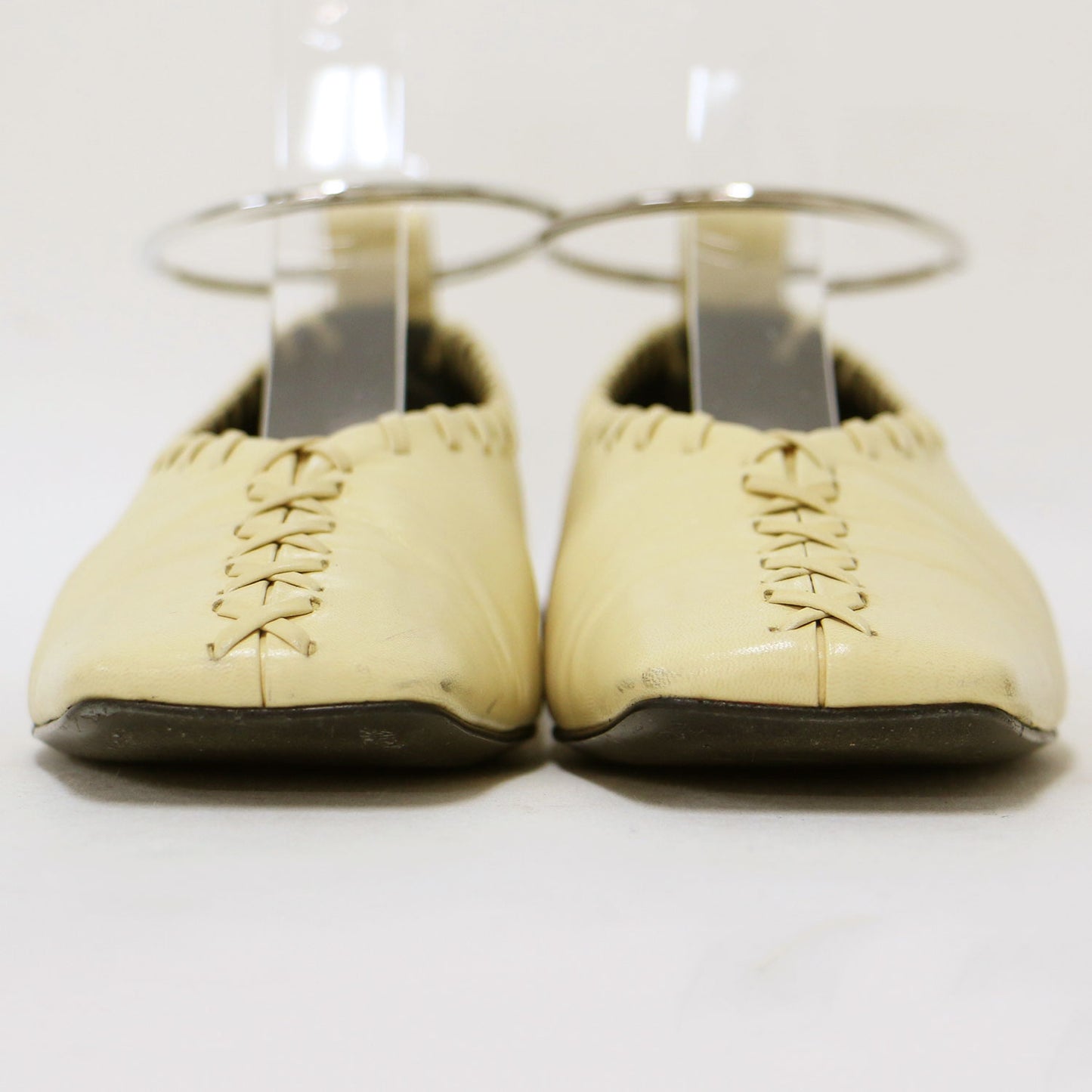 メタルアンクレット バレエシューズ / BALLERINA パンプス スクエアトゥ レースアップ やぎ革 レザー