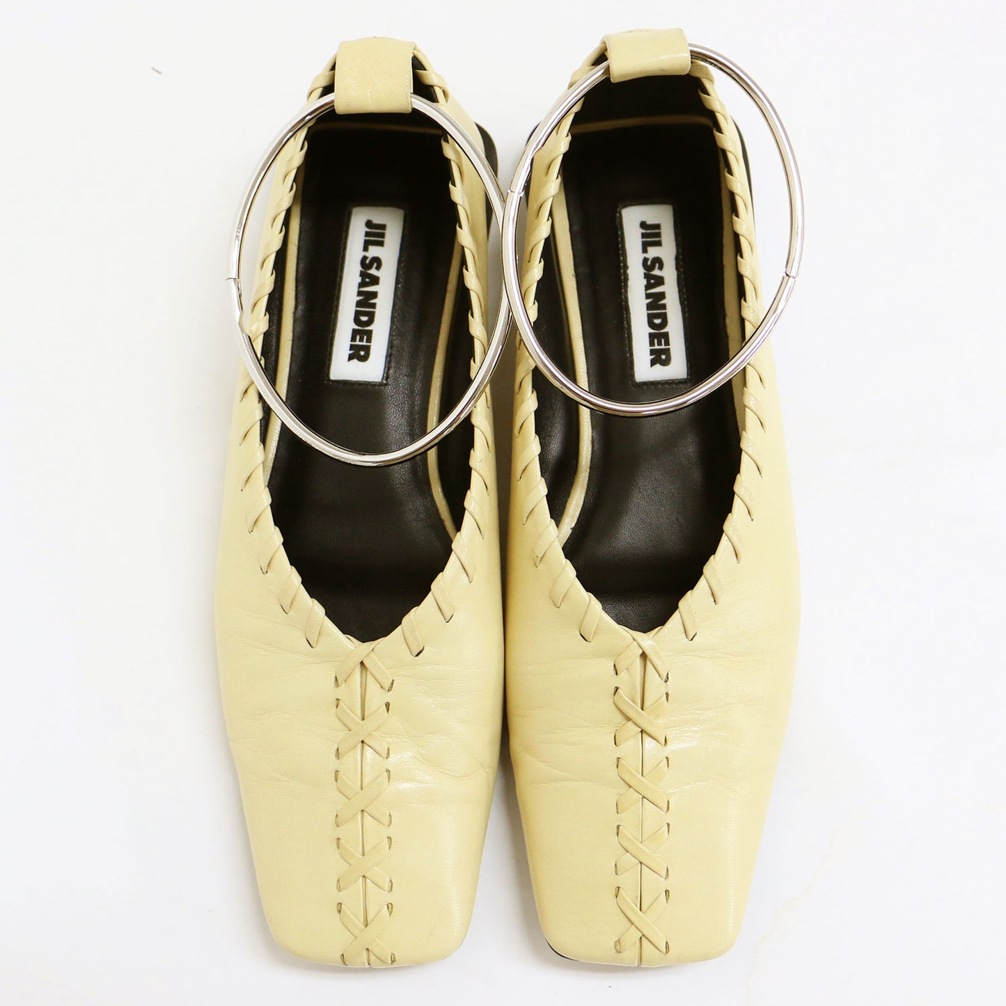 メタルアンクレット バレエシューズ / BALLERINA パンプス スクエアトゥ レースアップ やぎ革 レザー