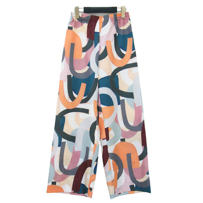 22秋冬 シェイププリント イージー ストレート パンツ / ワイド ハイウエスト 総柄 ウエストゴム