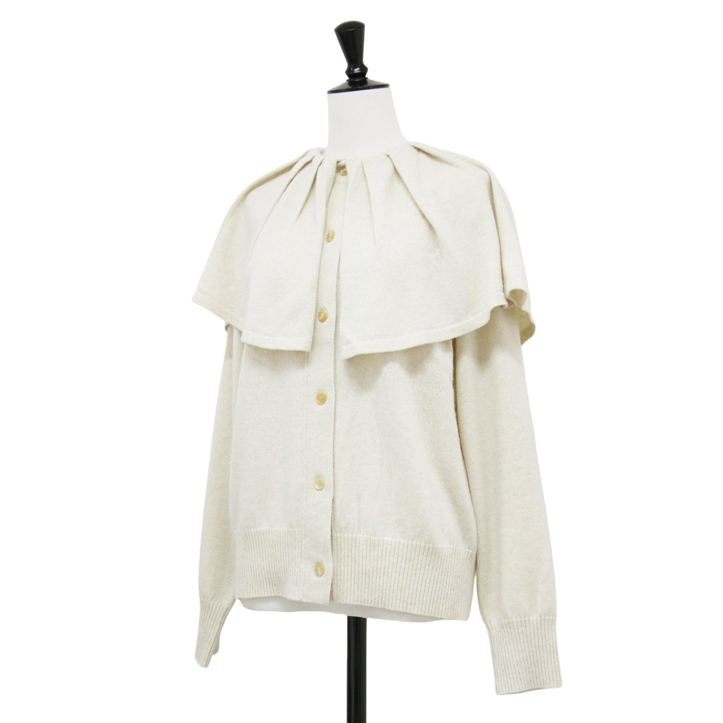 22秋冬 ビックカラー フリル 2WAY カーディガン / ニット 長袖 クルーネック ワイドスリーブ ハイゲージ ウール カシミヤ