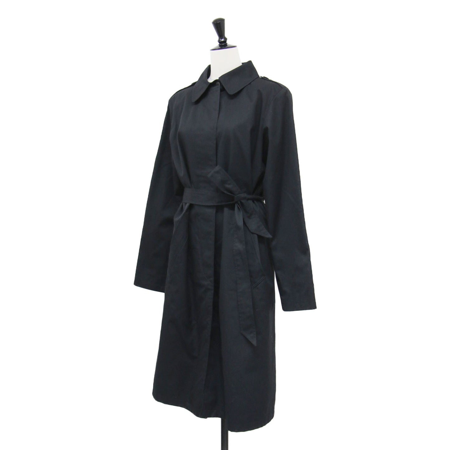 トレンチ コート / MANTEAU ロング Iライン 比翼ボタン ベルト付き 肩パッド エポーレット スリット ロゴ