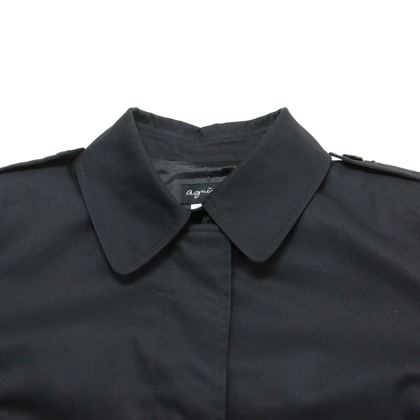 トレンチ コート / MANTEAU ロング Iライン 比翼ボタン ベルト付き 肩パッド エポーレット スリット ロゴ