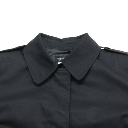 トレンチ コート / MANTEAU ロング Iライン 比翼ボタン ベルト付き 肩パッド エポーレット スリット ロゴ