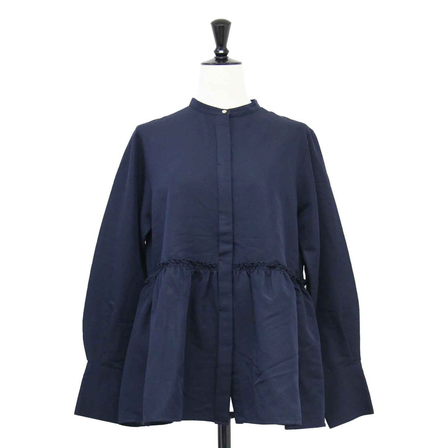 スタンドカラー ティアード ブラウス / シャツ 長袖 バンドカラー ペプラム フレア タック