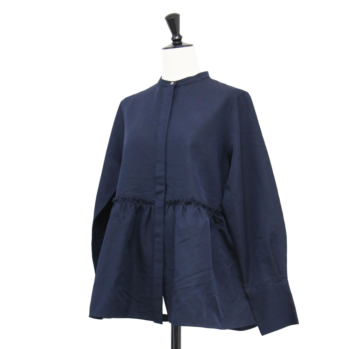 スタンドカラー ティアード ブラウス / シャツ 長袖 バンドカラー ペプラム フレア タック