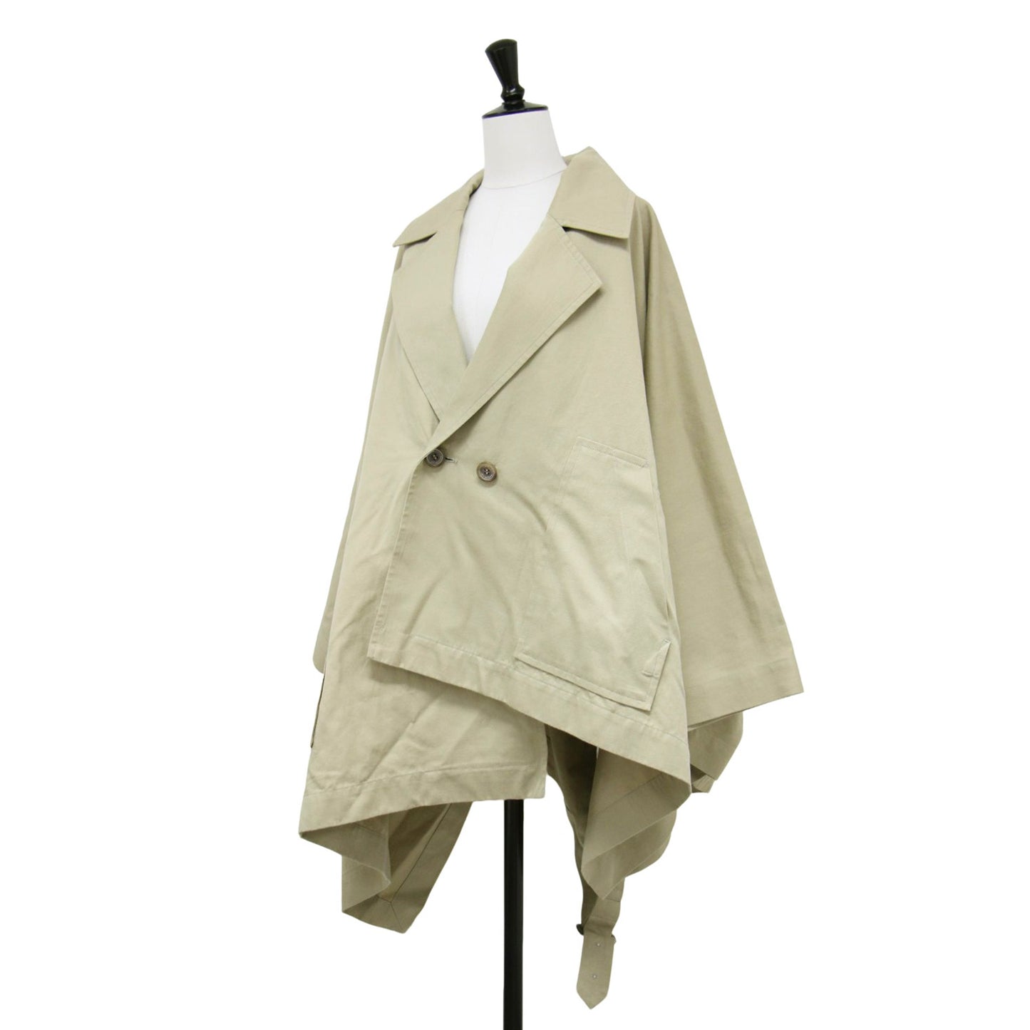 23春夏 コットン ヘンプ ミリタリー アシンメトリック コート / ポンチョ スリット ワイド