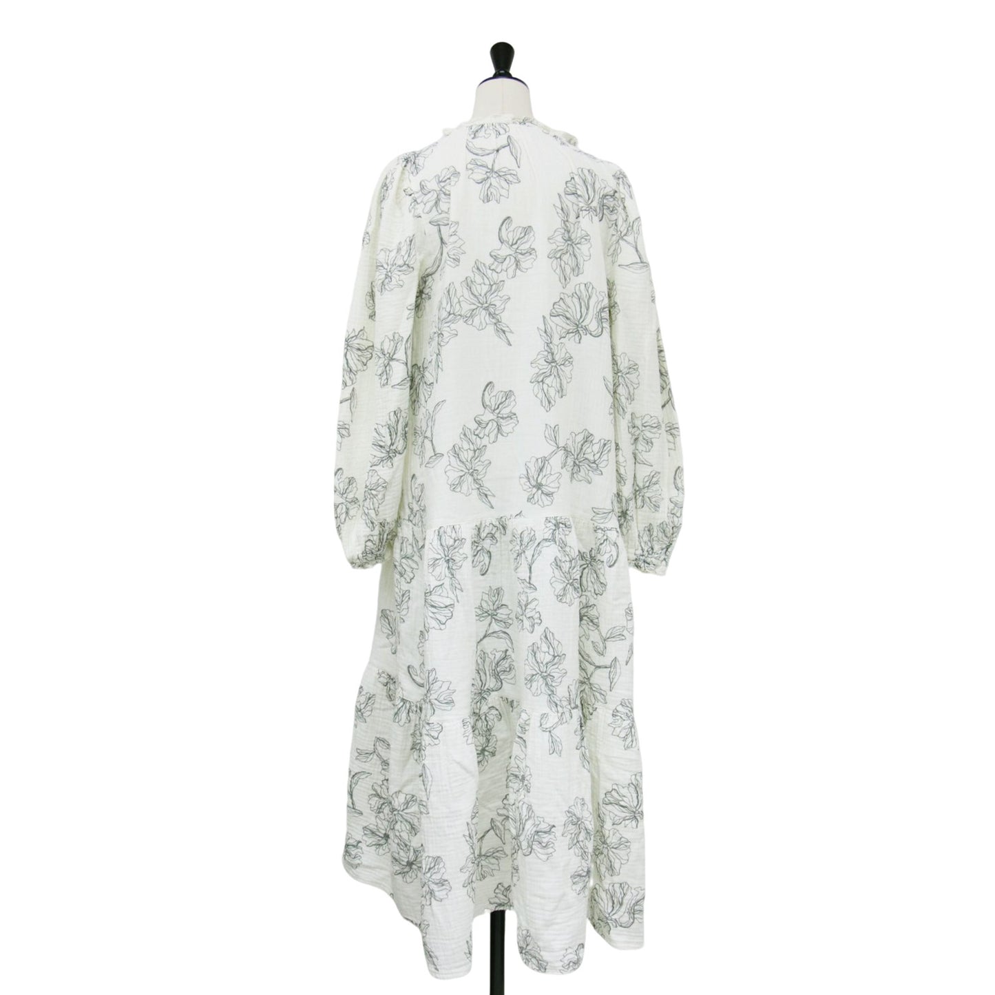 22春夏 トリプルガーゼ 花柄 ロングスリーブ ティアード ワンピース / ルームウェア 長袖 ロング丈 フリル Vネック コットン