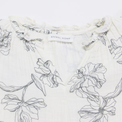 22春夏 トリプルガーゼ 花柄 ロングスリーブ ティアード ワンピース / ルームウェア 長袖 ロング丈 フリル Vネック コットン