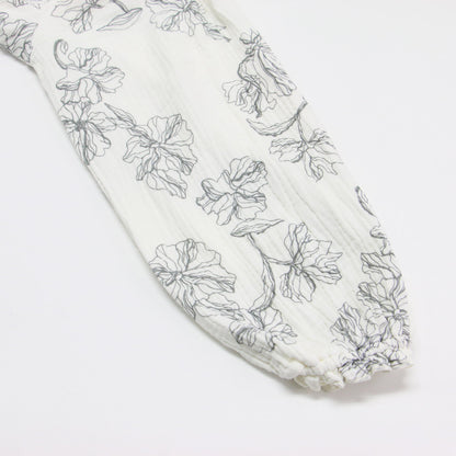 22春夏 トリプルガーゼ 花柄 ロングスリーブ ティアード ワンピース / ルームウェア 長袖 ロング丈 フリル Vネック コットン