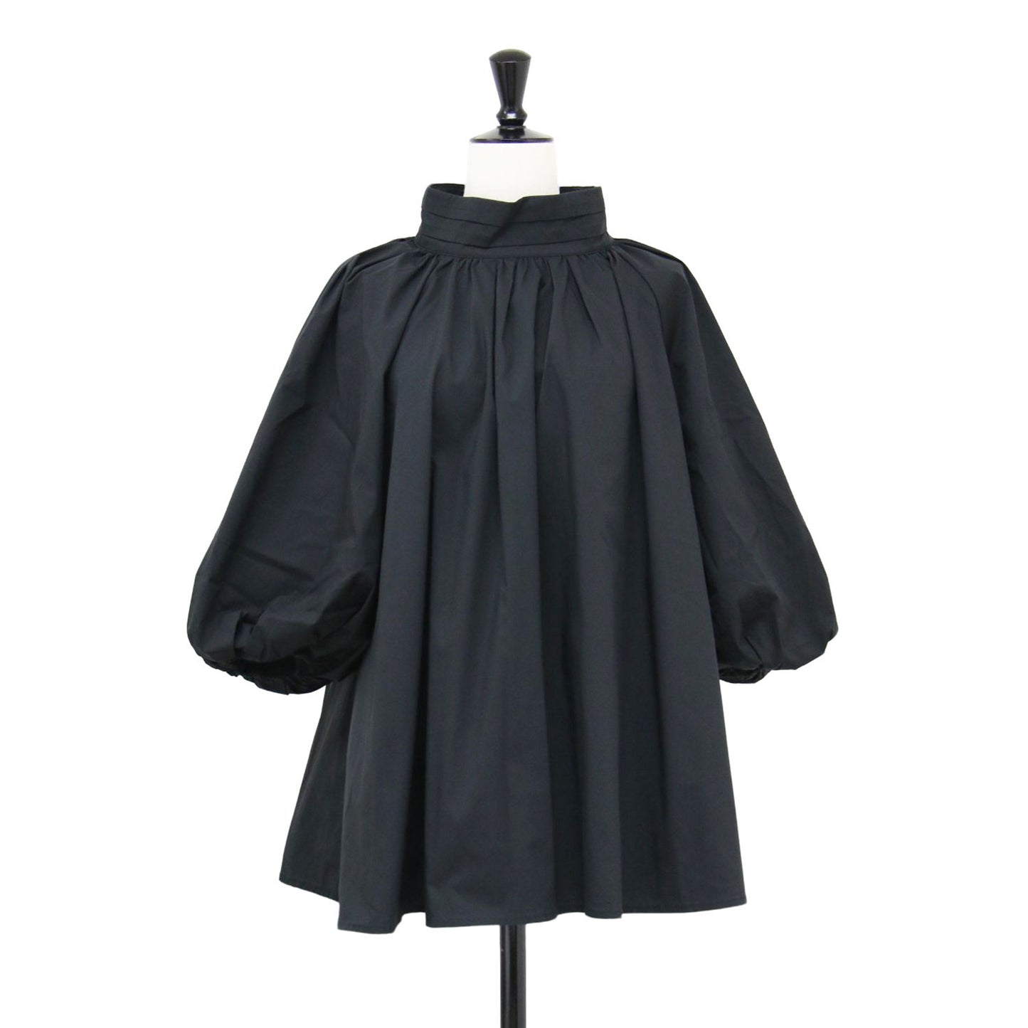 21秋冬 バルーンスリーブ ブラウス / プルオーバー 5分袖 スタンドカラー タック